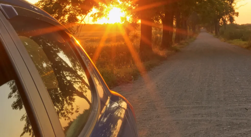 Car windshield in summer